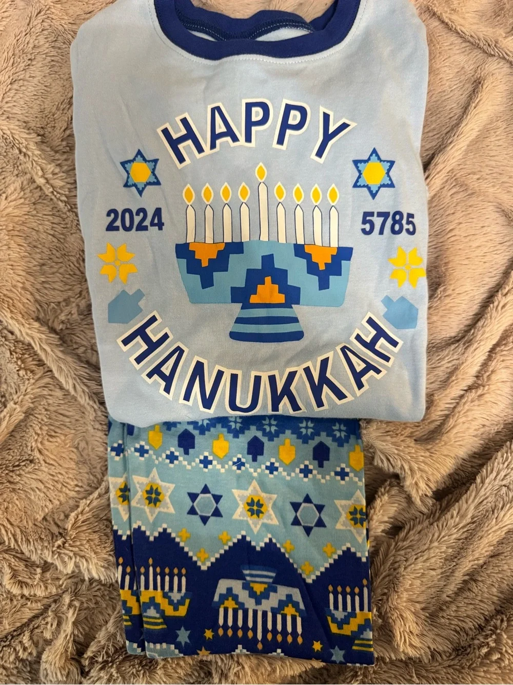 The Children's Place Light Blue & Navy Hanukkah Pajama Set